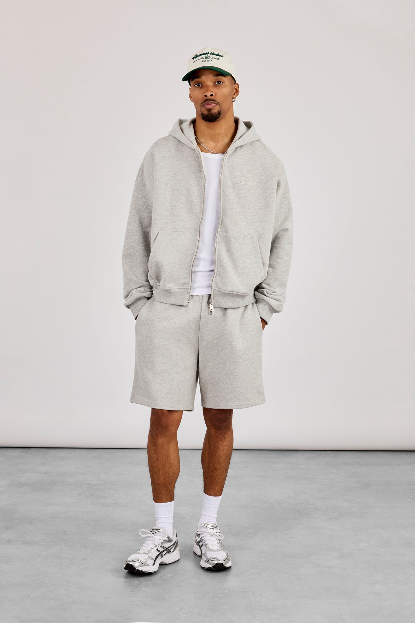 Zip Through Boxy Hoodie & Relaxed Jersey Short  - Grey Marl
