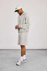 Zip Through Boxy Hoodie & Relaxed Jersey Short  - Grey Marl