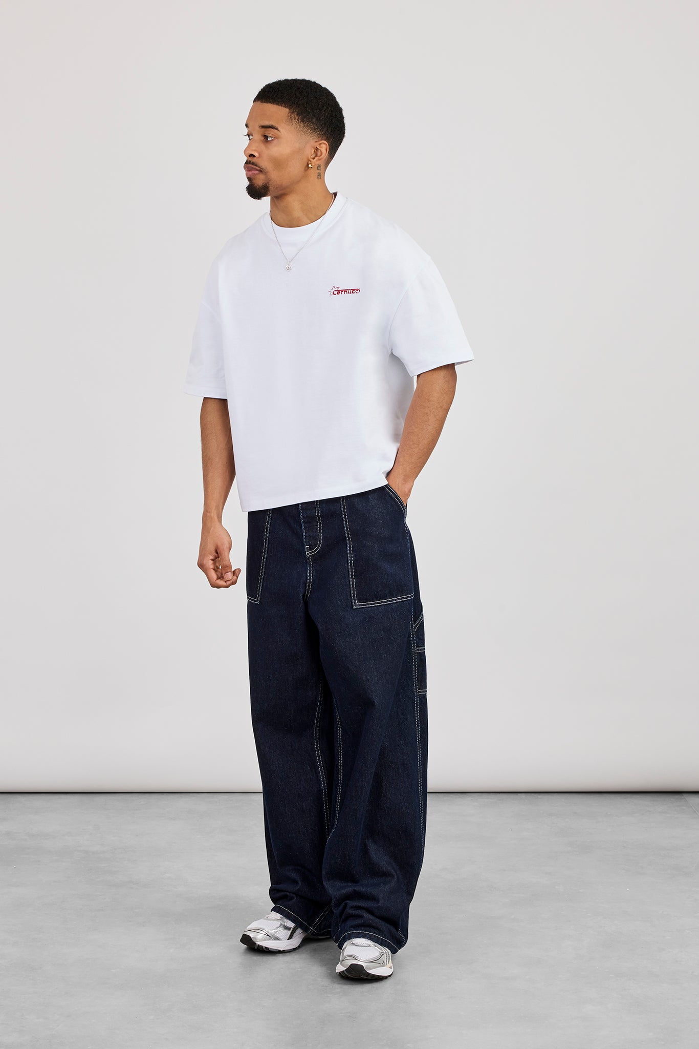 Boxy CN Est 2017 Stitch Detail Printed T-Shirt - White
