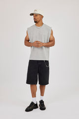 Waffle Embroidered Tank - Light Grey