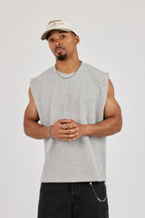 Waffle Embroidered Tank - Light Grey