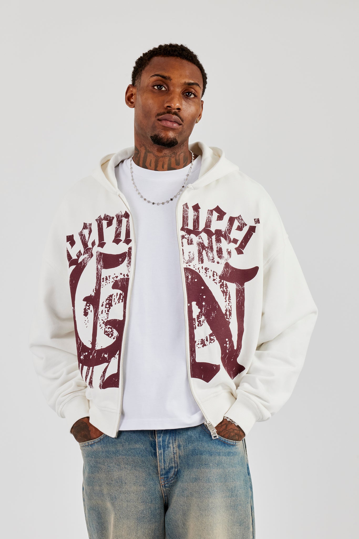 SUPER BEAVER Original Hoodie L アッシュ CN17 Boxy Zip Through Hoodie - Off White | Mens Hoodies & Sweats