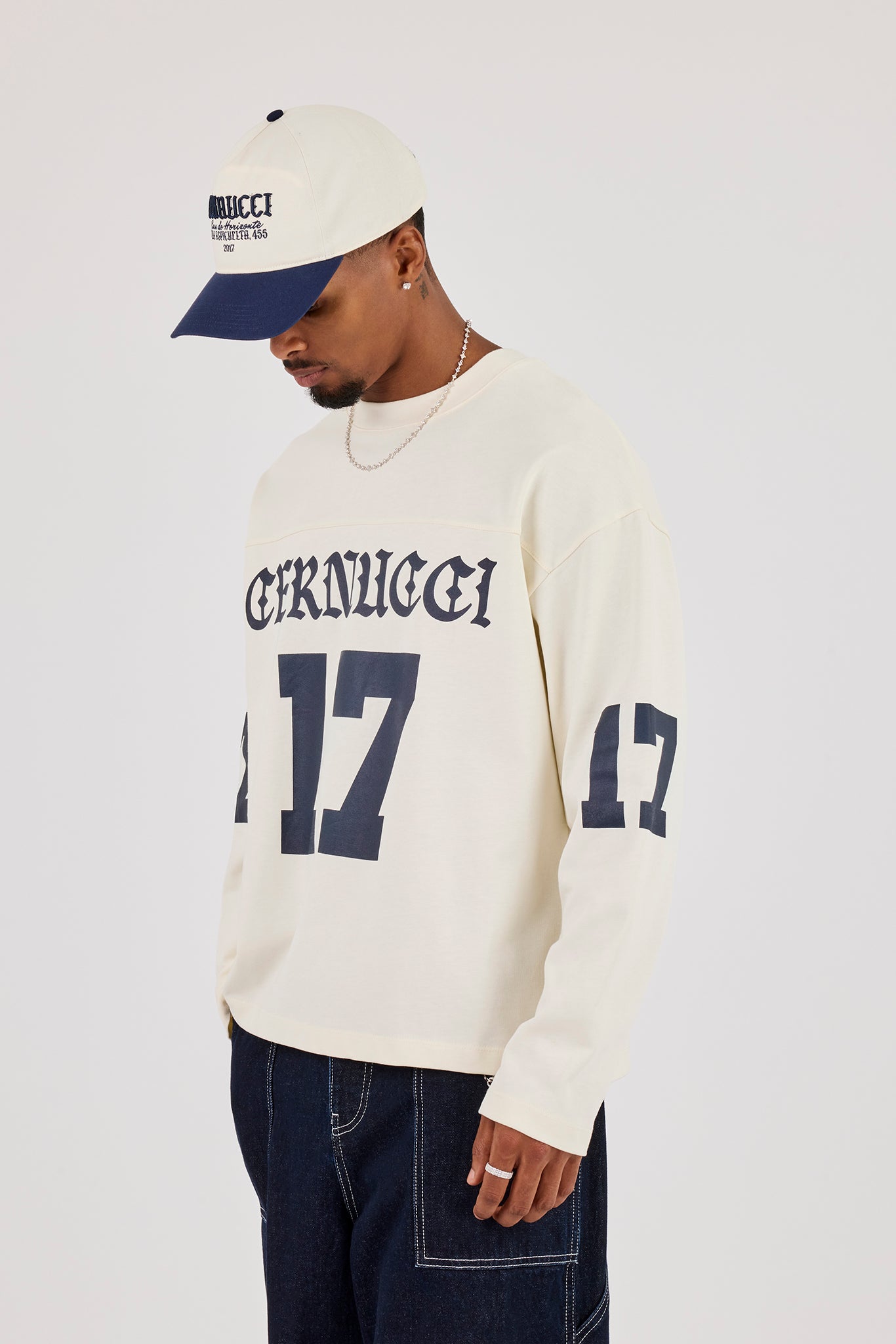 Long Sleeve 17 Jersey Football Top - Off White