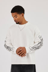 Waffle Camo Motif Long Sleeve T-Shirt - Off White