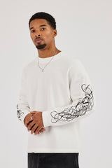 Waffle Camo Motif Long Sleeve T-Shirt - Off White