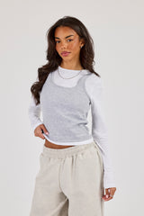 Double Layer Long Sleeve Top - Grey