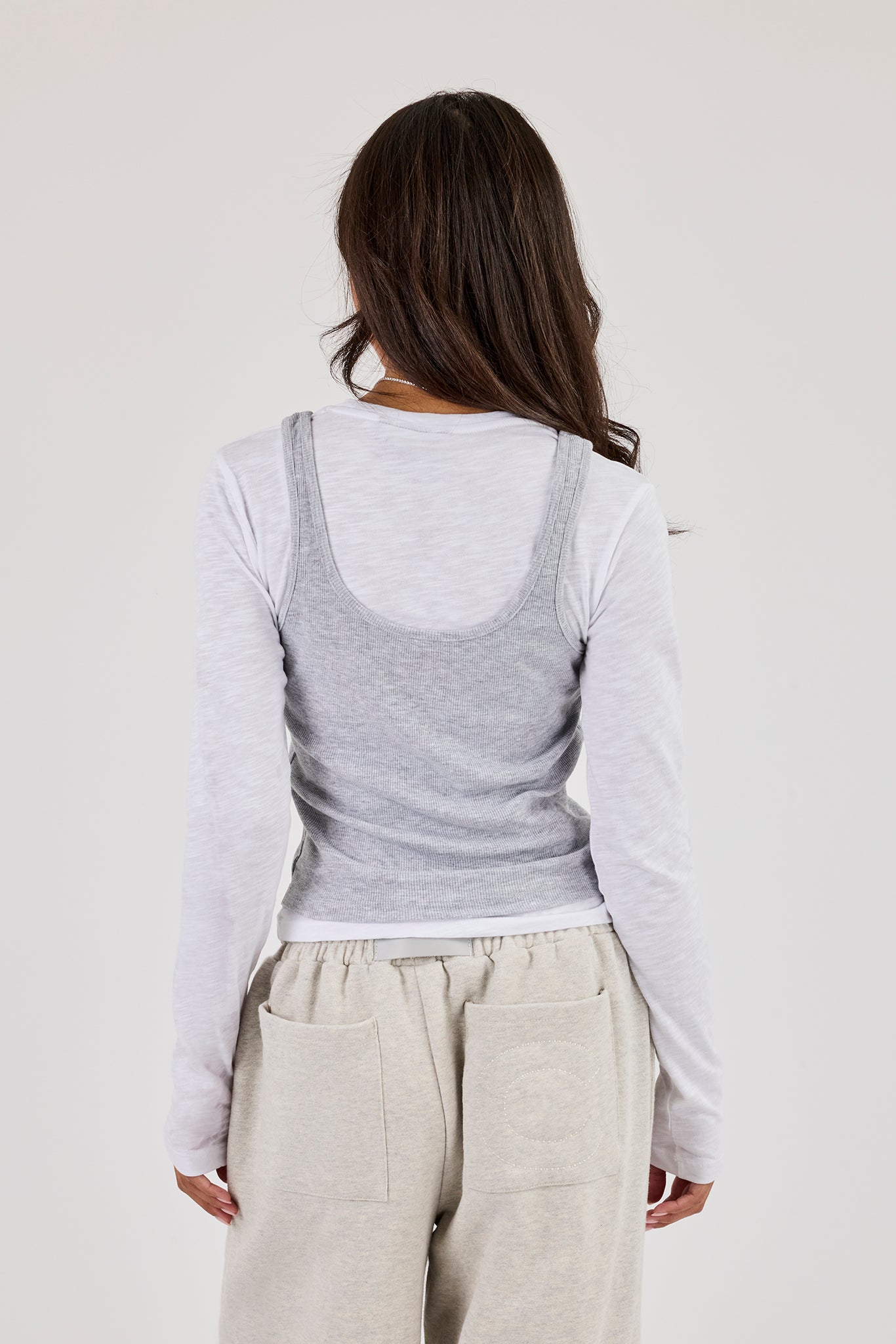 Double Layer Long Sleeve Top - Grey