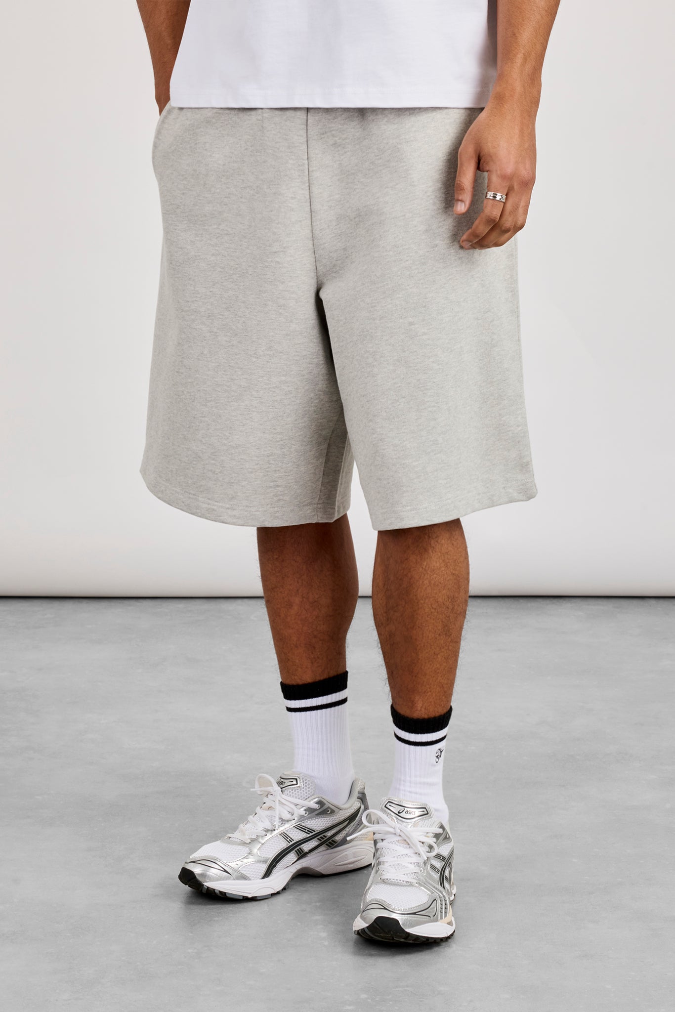 Embroidered Jersey Jort - Grey Marl