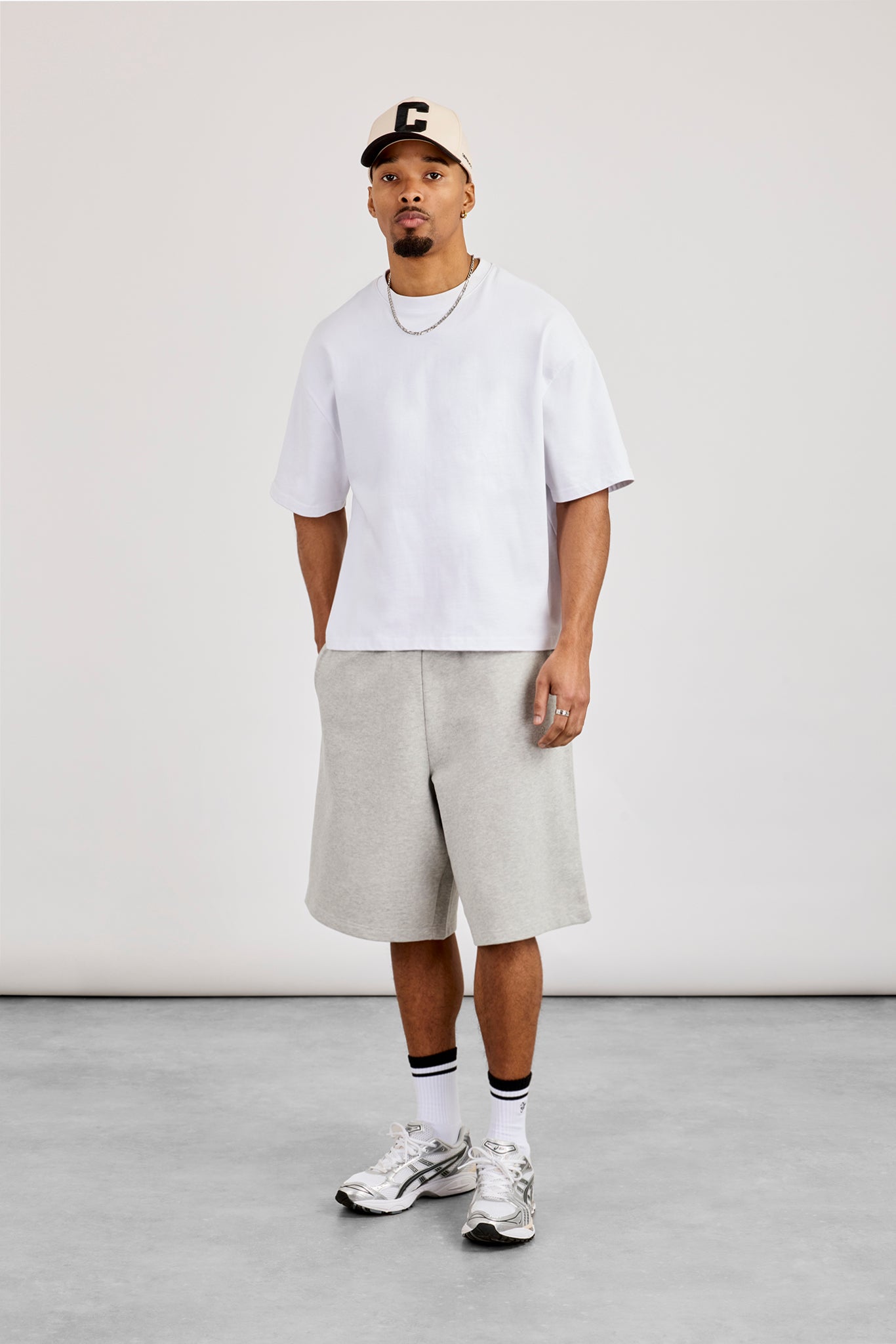 Embroidered Jersey Jort - Grey Marl