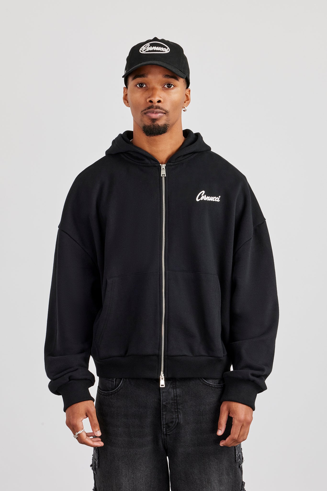 Cernucci Cherub Zip Through Boxy Hoodie - Schwarz