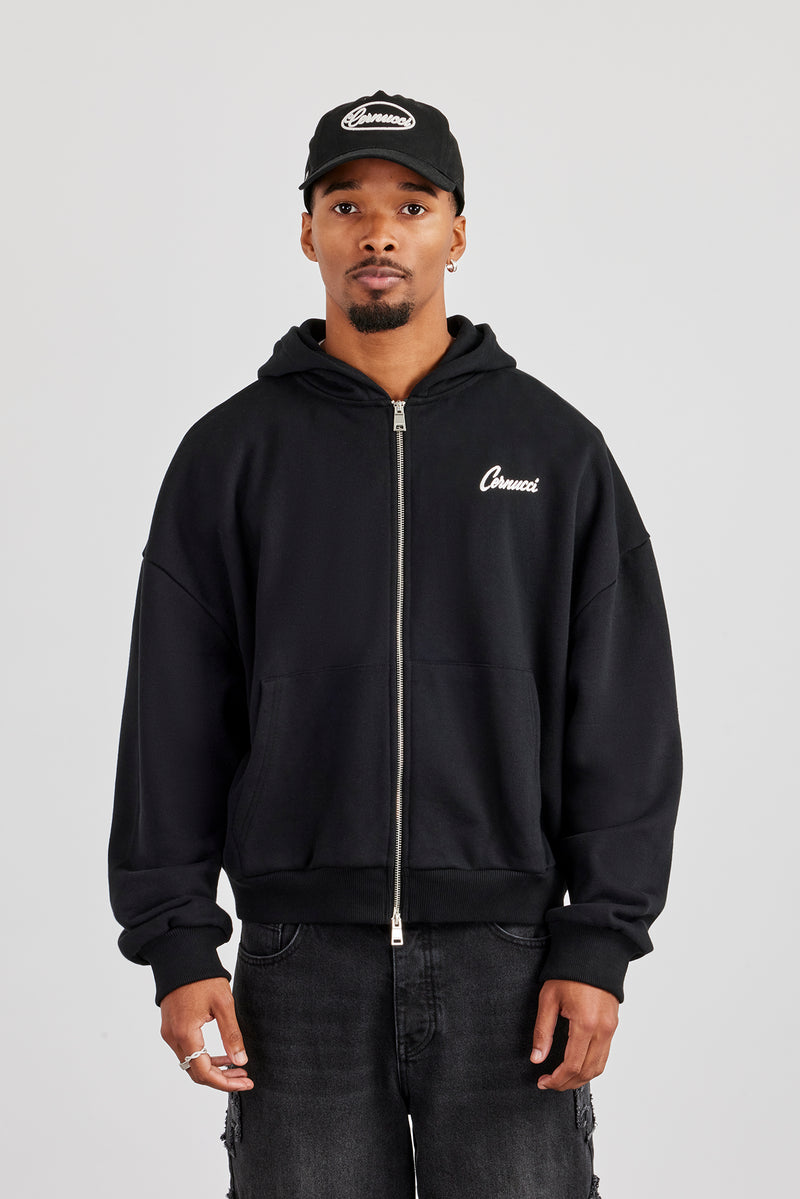 Cernucci Cherub Zip Through Boxy Hoodie - Schwarz