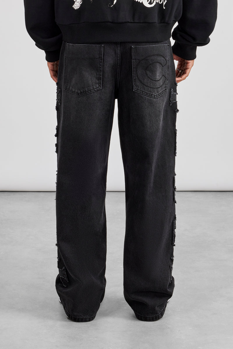 Denim Applique C86 Baggy Jean - Washed Black
