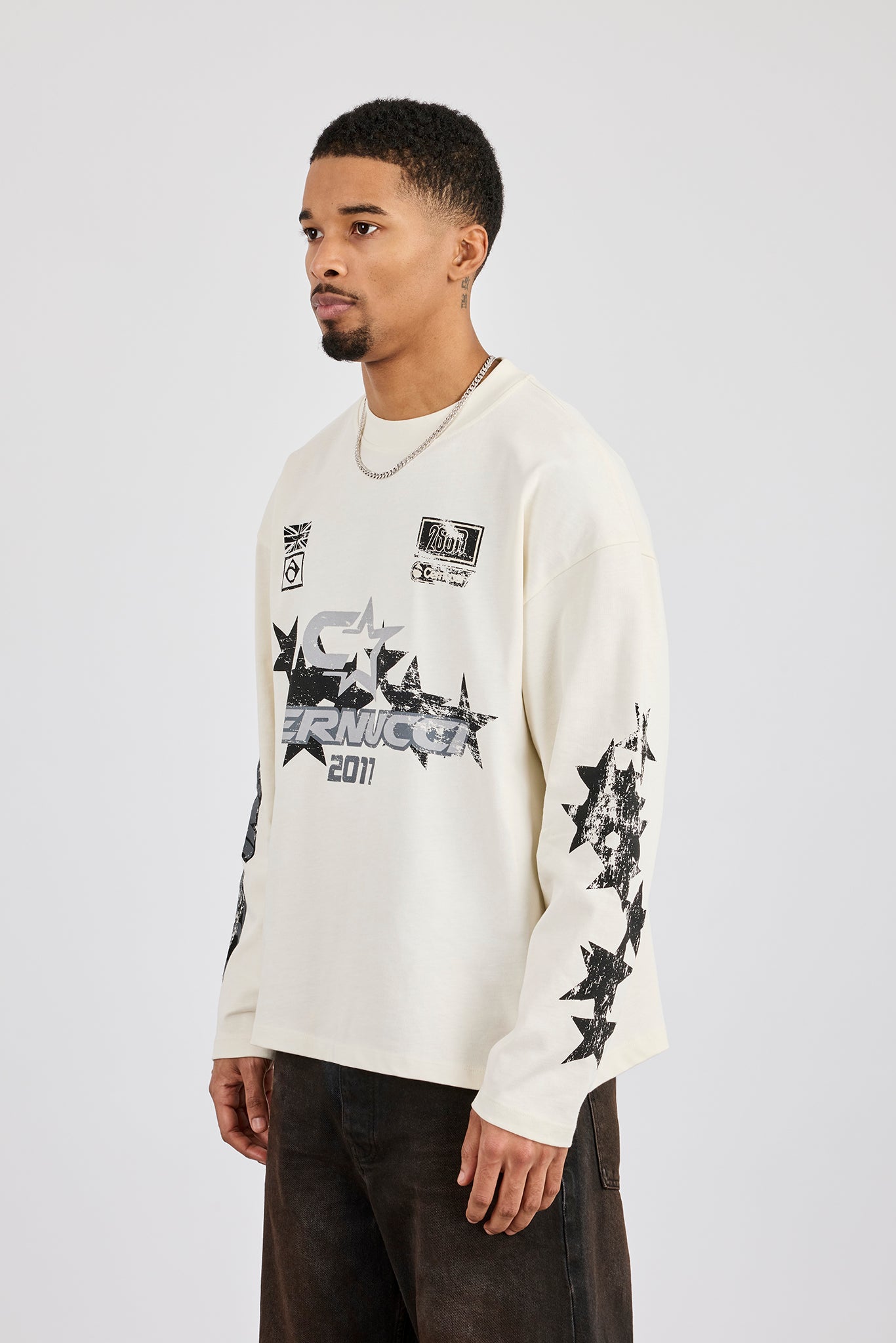 Long Sleeve Cernucci 2017 Graphic T-Shirt - Off White | Mens Tees