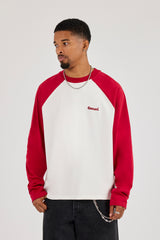 Long Sleeve Contrast Raglan T-Shirt - Red