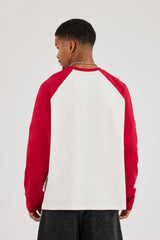 Long Sleeve Contrast Raglan T-Shirt - Red