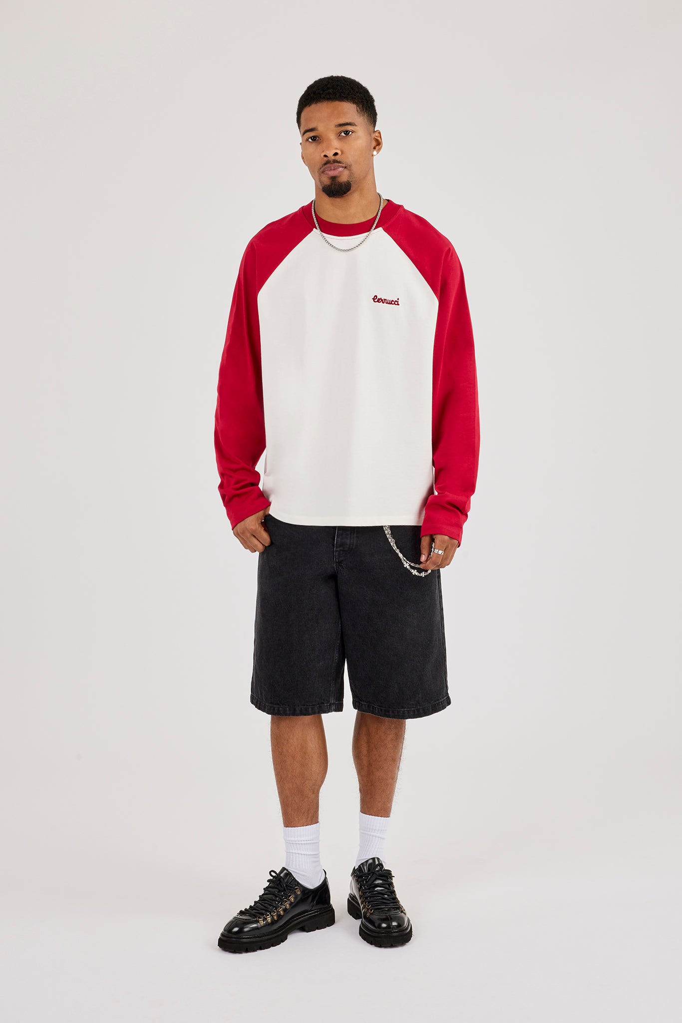 Long Sleeve Contrast Raglan T-Shirt - Red