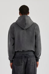 Diamonds In Paradise Printed Boxy Zip Hoodie - Charcoal