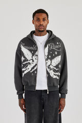 Diamonds In Paradise Printed Boxy Zip Hoodie - Charcoal