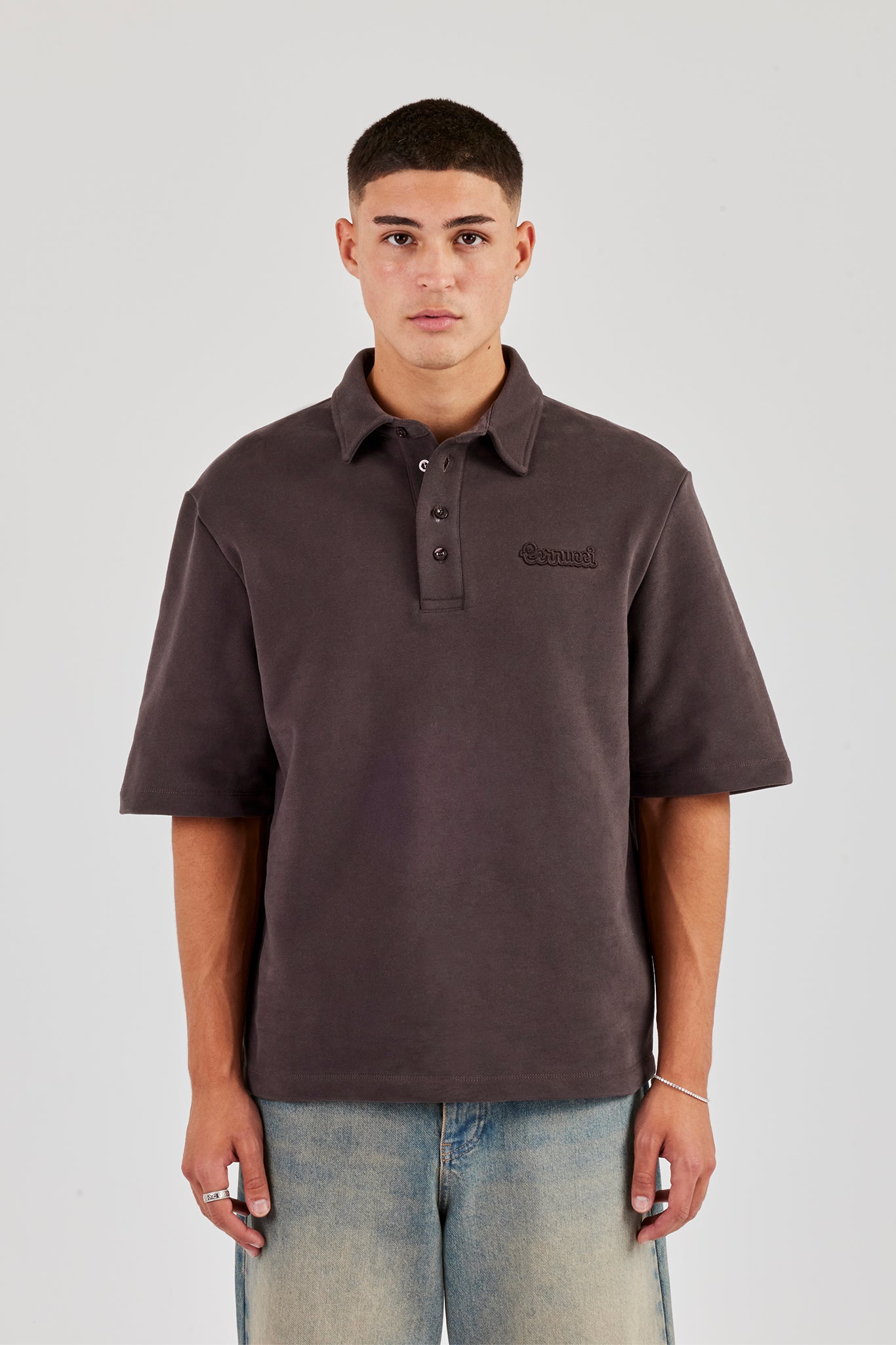 Short Sleeve Rugby Polo Sweatshirt - Chocolate