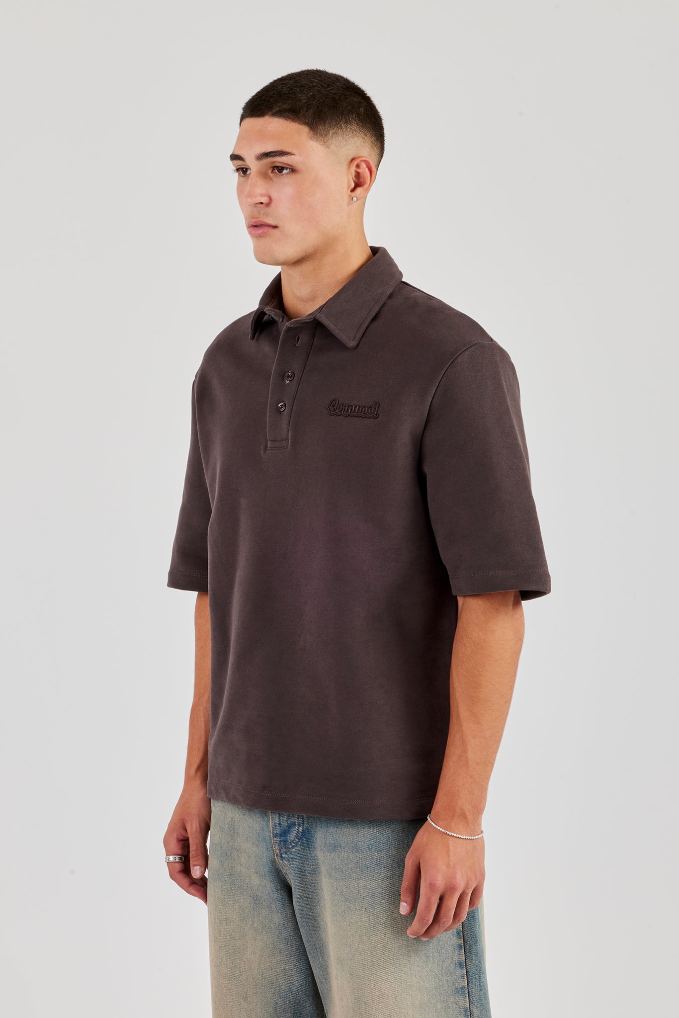Short Sleeve Rugby Polo Sweatshirt - Chocolate