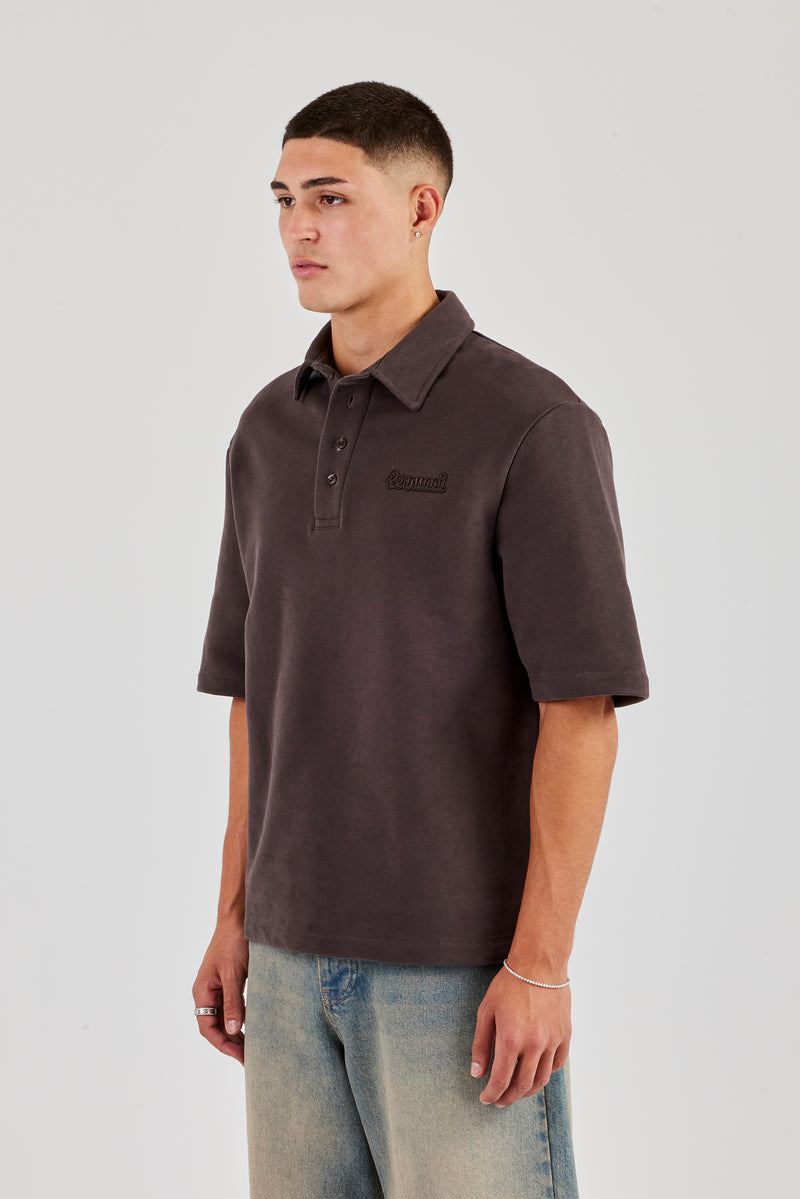 Short Sleeve Rugby Polo Sweatshirt - Chocolate