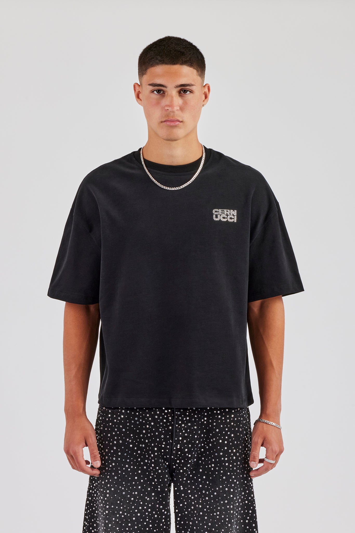 Washed Rhinestone Boxy T-Shirt - Washed Black