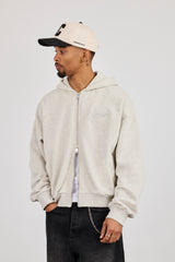 Cernucci Script Boxy Zip Through Hoodie - Ash Grey