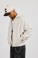 Cernucci Script Boxy Zip Through Hoodie - Ash Grey
