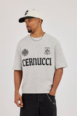 Boxy Waffle Print T-Shirt - Grey