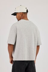 Boxy Waffle Print T-Shirt - Grey