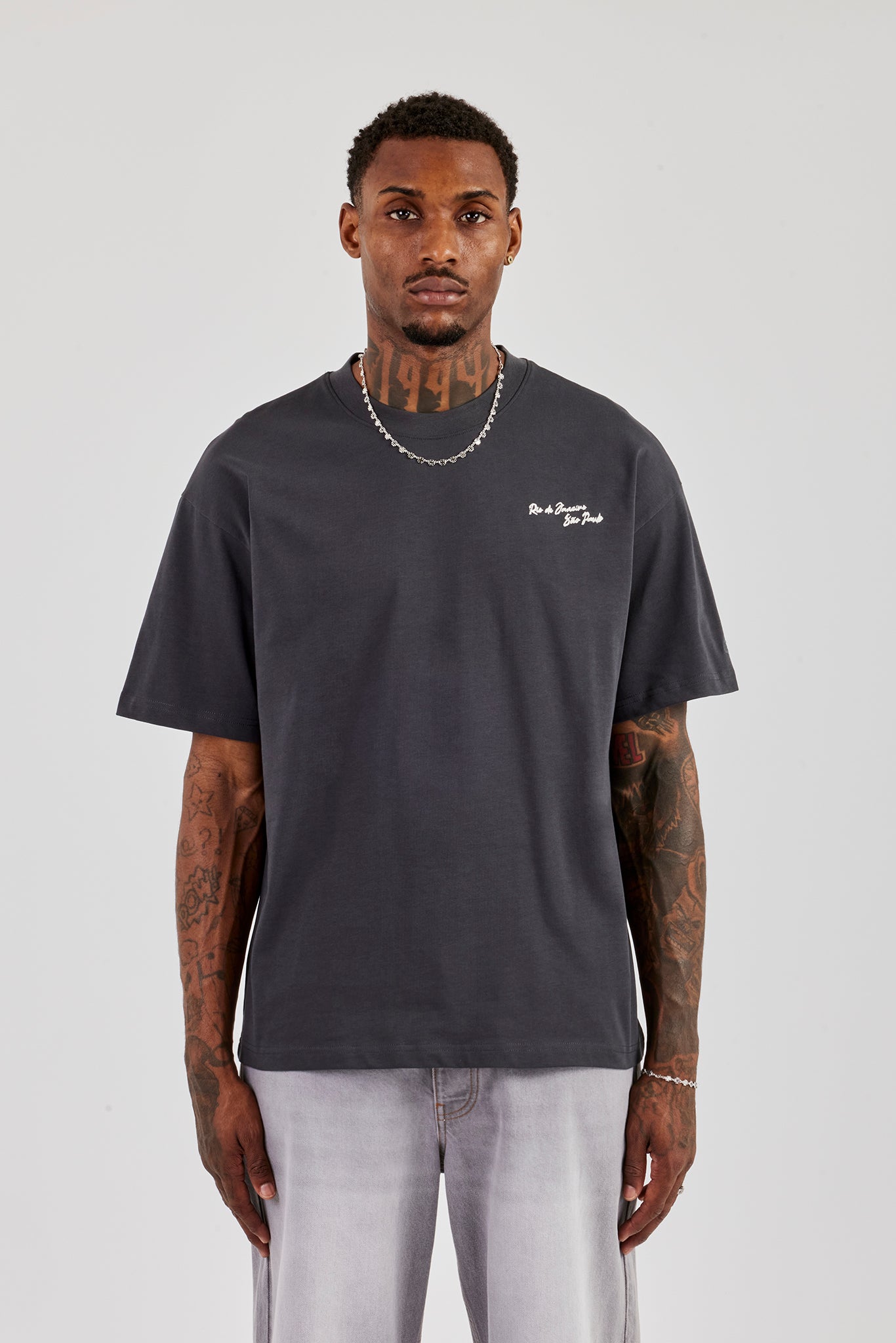 C Back Print Oversized T-Shirt - Charcoal | Mens Tees & Vests