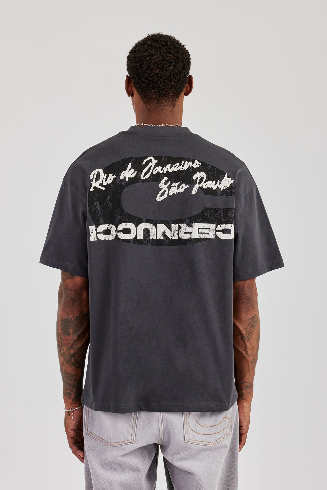 C Back Print Oversized T-Shirt - Charcoal