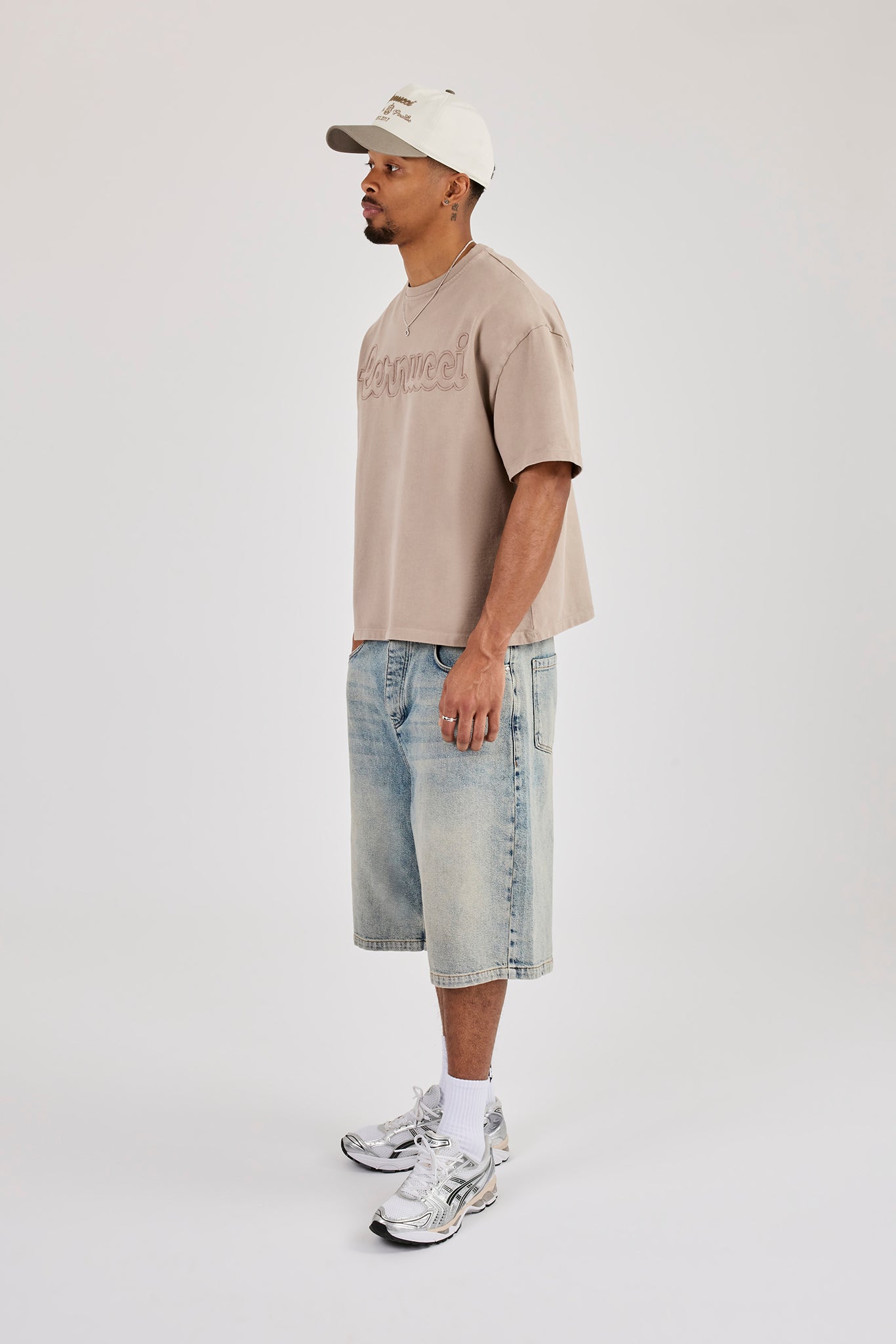 Washed Boxy Embroidered T-Shirt - Washed Stone