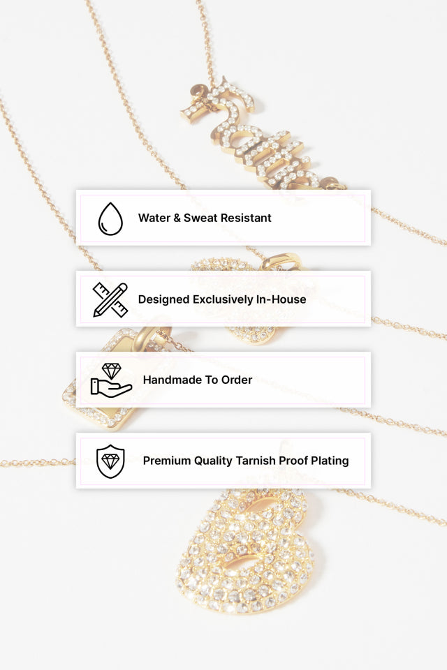 Iced Drop Name Necklace - Gold - 10mm
