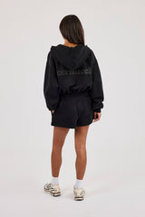Cernucci Cropped Zip Through Hoodie & Embroidered Short - Black