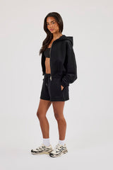 Cernucci Cropped Zip Through Hoodie & Embroidered Short - Black