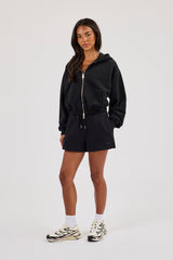 Cernucci Cropped Zip Through Hoodie & Embroidered Short - Black