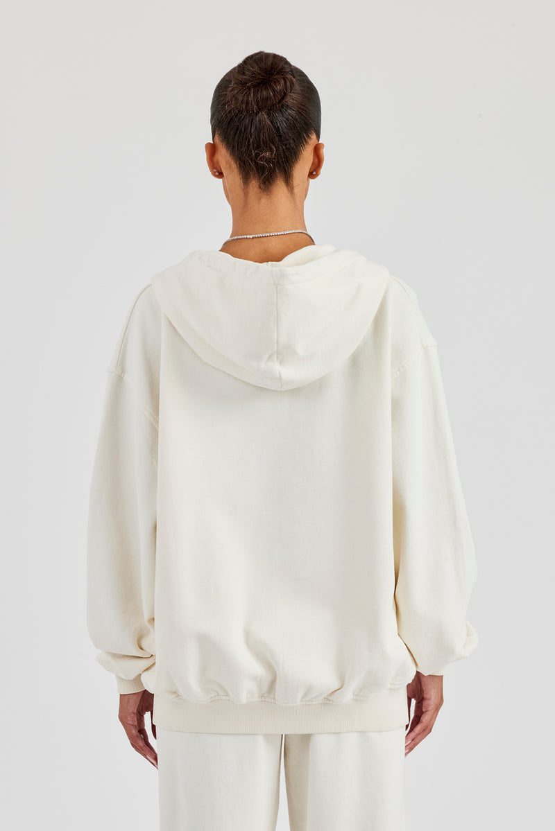 C Embroidered Zip Through Hoodie Off White Womens Hoodies