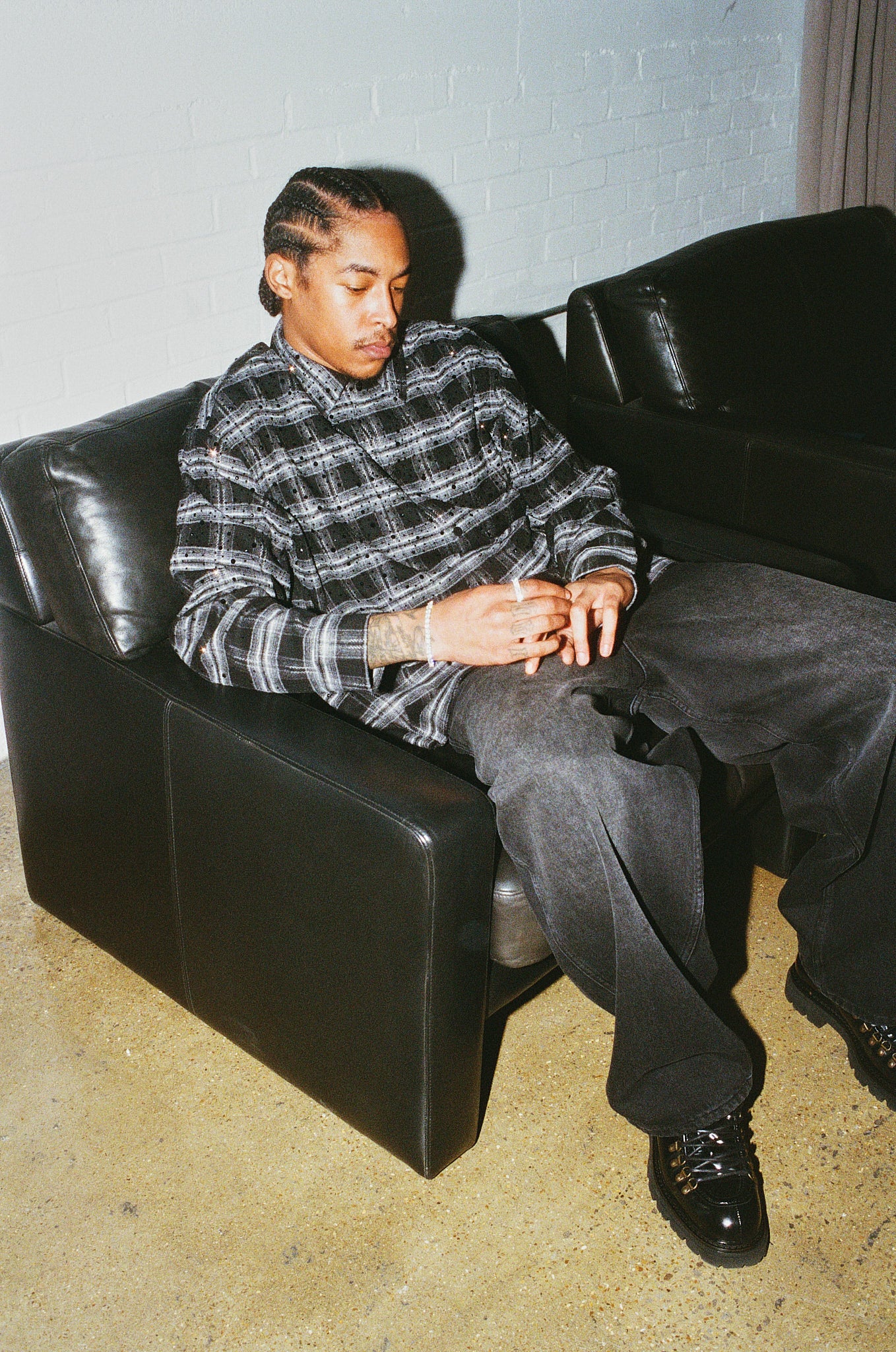 Strasskariertes Hemd – Schwarz