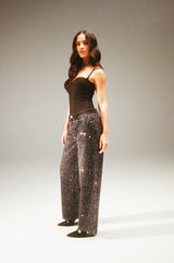 Baggy All Over Rhinestone Jean - Washed Black