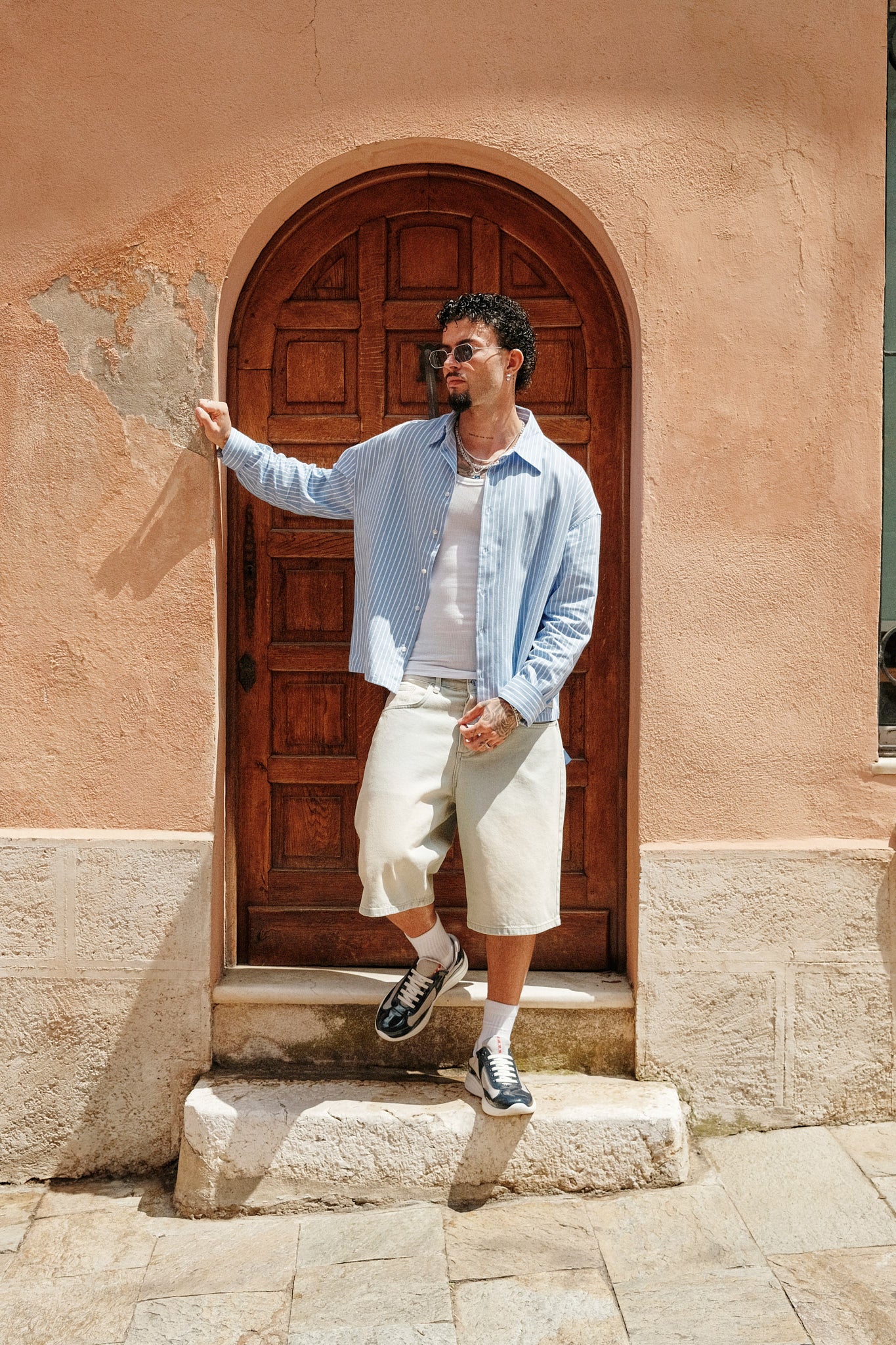 Langärmliges Hemd mit kastigem Streifenmuster - Blau