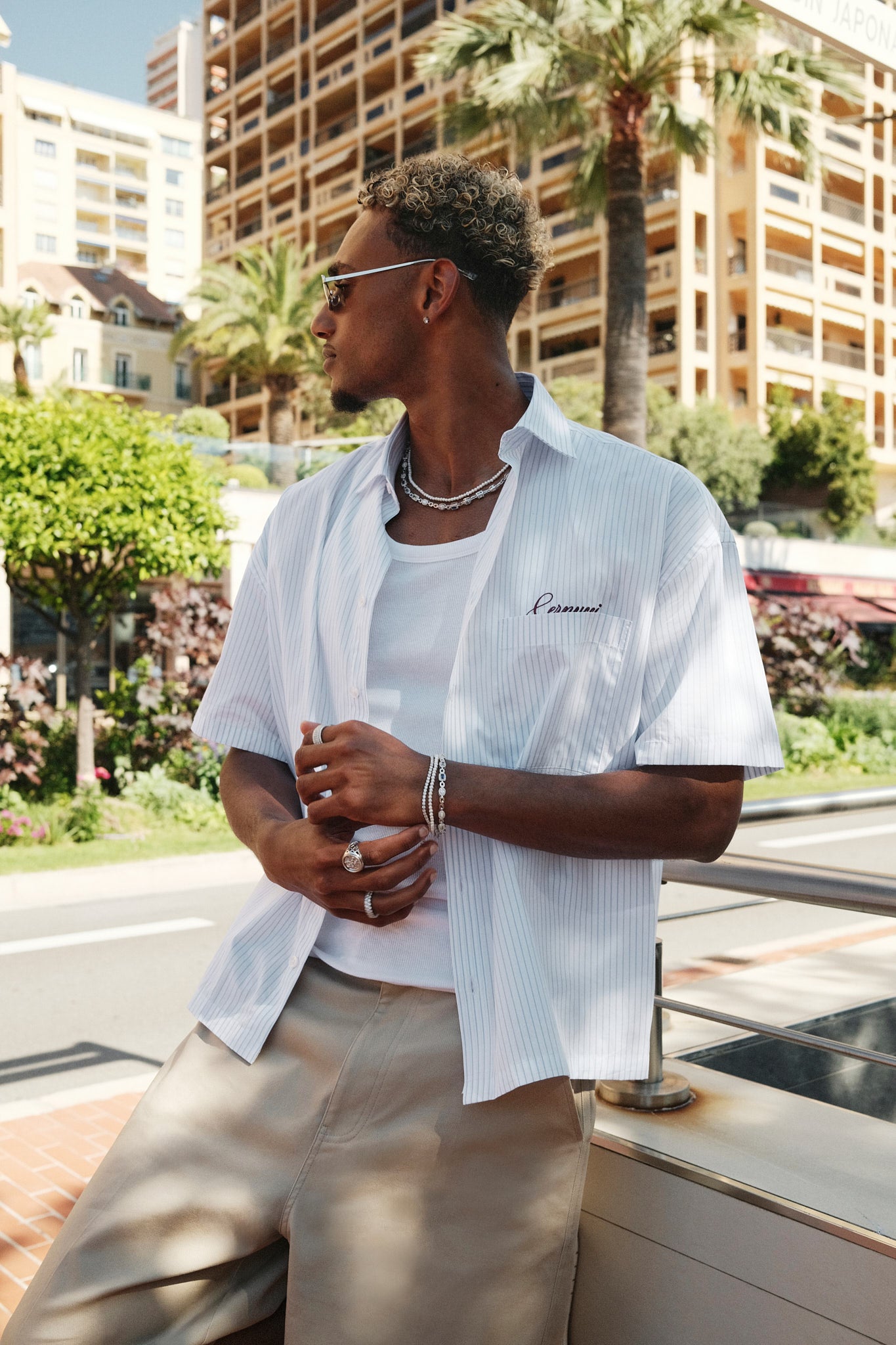 New York Embroidered Stripe Shirt - Light Blue | Mens Shirts