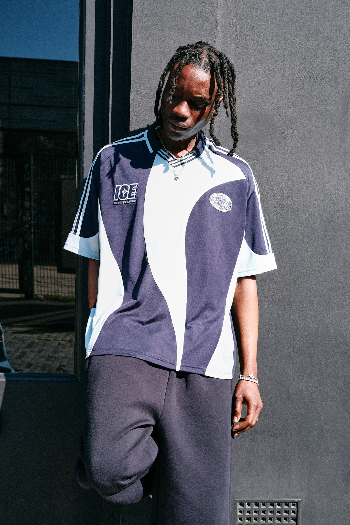 Cernucci Contrast Panel Football Top - Navy