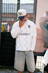 Check Printed Football Top - Light Blue