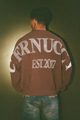 Sweatshirt mit Strukturstrickmuster und Print – Schokolade