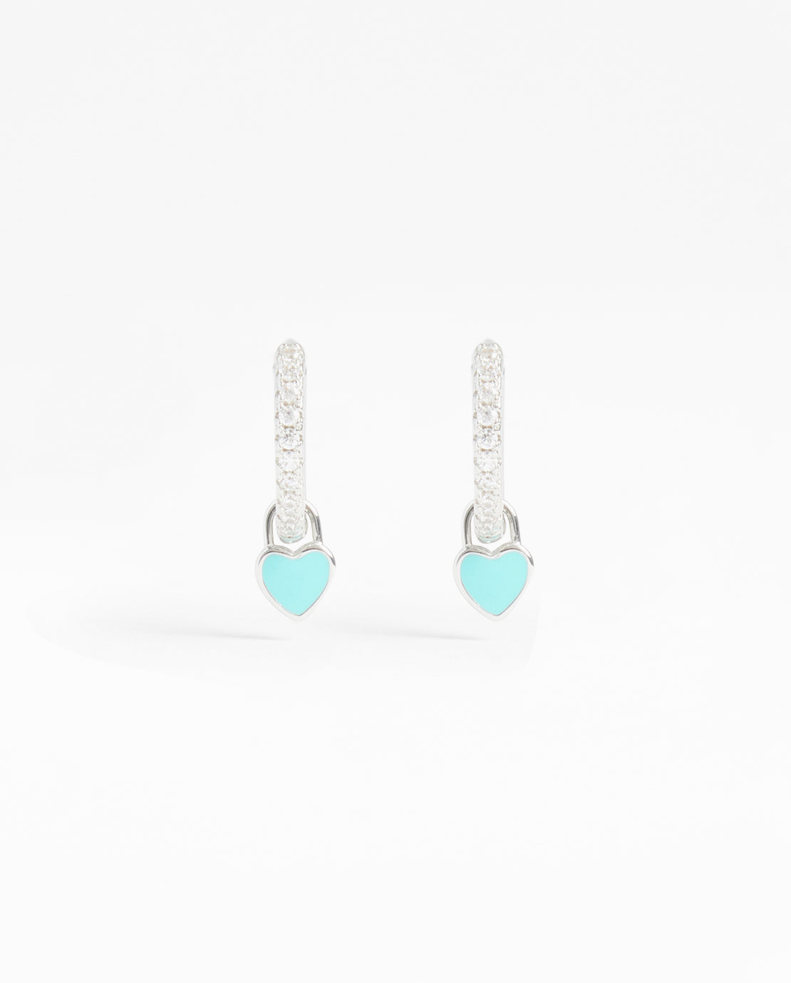 12mm Iced Turquoise Enamel Drop Heart Huggie Hoop Earrings