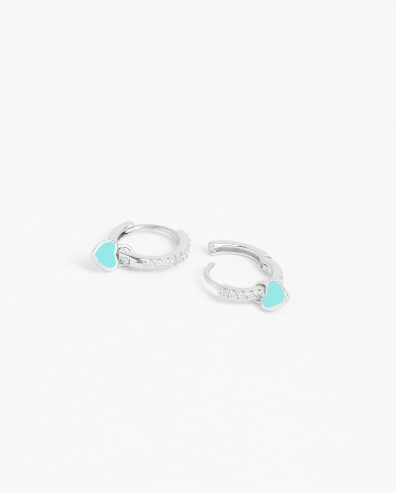 12mm Iced Turquoise Enamel Drop Heart Huggie Hoop Earrings