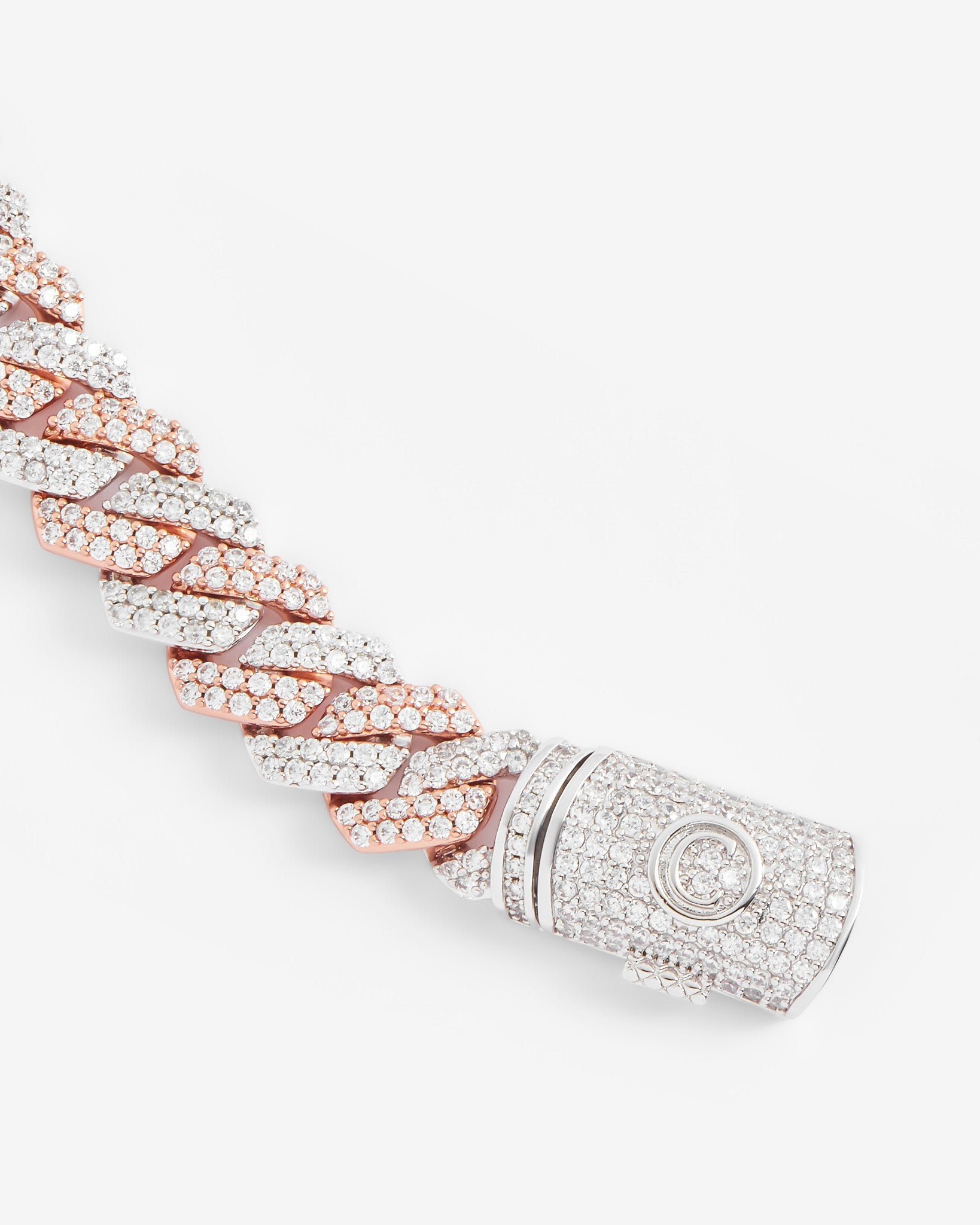 14mm Iced Prong Link Bracelet - 2 Tone