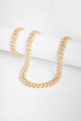 14mm Prong Link Chain + Bracelet Bundle - Gold