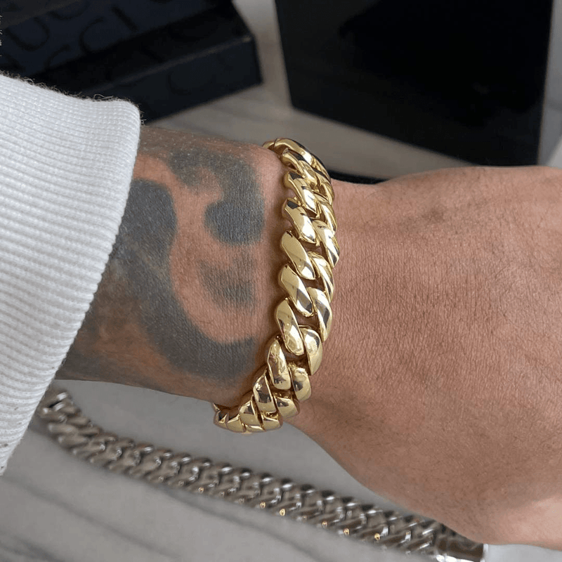 14mm Miami Prong Link Bracelet - Gold - Cernucci